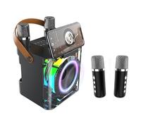 Yolispa Máquina de karaoke para adultos y niños, mini máquina de karaoke con 2 micrófonos de karaoke portátil, caja de karaoke portátil, altavoz Bluetooth, sistema PA kit completo para fiestas en casa