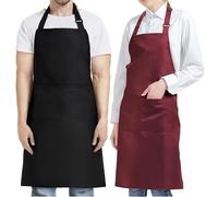 Yolistar 2 Piezas Delantal de Chef con 2 Bolsillos, Impermeable para Cocina, Cuello Ajustable para Mujer y Hombre, para Cocinar, Restaurante, Barbacoa, Pintar (Negro y Rojo)