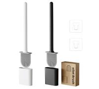 Yolistar 2 uds Escobillas de Baño Silicona, Escobillas WC, Cepillo Toilet Plana de Mango Largo, Cepillo de baño de Pie/de Pared, Escobillero con cerdas de TPR duraderas y Flexibles (Blanco, Negro)