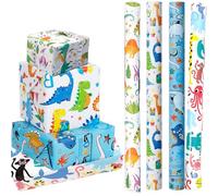 Yolistar 4 Rollos de Papel de Regalo de 43 cm X 300 cm, Papel de Regalo de Feliz Cumpleaños Reutilizable, Regalo de Dinosaurio, Adecuados Para Cumpleaños, Fiestas, Decoraciones Navideñas