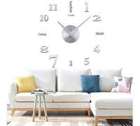 Yolistar DIY Reloj de Pared 3D, Etiqueta de La Pared del Reloj Mudo Moderno, Tamaño Grande, Fácil de Montar, para el Hogar, Oficina, Decoración de Pared del Hotel(Plata)