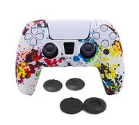 Yolistar Funda para Mando PS5 DualSense, Antideslizante, A Prueba de Polvo, Elástica, Funda de Silicona Suave para PS5, Piel del Controlador PS5 x 1 (Patrón Blanco) con Agarres para El Pulgar x 4