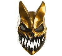 Yolluu Masacre para prevalecer máscara, máscara de Halloween, máscara de asesino demonio para festivales de música y máscara de cosplay de Halloween, la boca puede moverse, accesorio de cosplay dorado