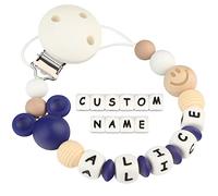 Yolnkos Cadenas Chupetes Personalizado para Bebé con Nombre Mickey Ratón Chupetero Niño Chicas(Azul Marino)