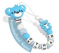 Yolnkos Cadenas Chupetes Personalizado para Bebé con Nombre Teddy Oso Chupetero Niño Chicas(Azul)