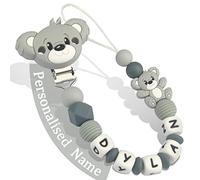 Yolnkos Cadenas Chupetes Personalizado para Bebé con Nombre Teddy Oso Chupetero Niño Chicas(Gris)