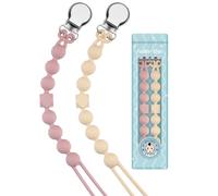 Yolnkos Cadenas Chupetes Silicona Clips De Chupete Para Bebé Porta Sujetadores Mordedores Chupetero Soothie Clip Sujeta Holder Niños Niñas Diseño de Una Pieza 2pcs(Beige,Rosa)