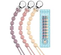 Yolnkos Cadenas Chupetes Silicona Clips De Chupete Para Bebé Porta Sujetadores Mordedores Chupetero Soothie Clip Sujeta Holder Niños Niñas Diseño de Una Pieza 3pcs(Sage，Beige,Rosa)
