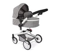 Yolo - Cochecito para muñecas 2 en 1 para niños de 4 a 8 años, Color Gris | Gran carrito de muñecas 2 en 1 con deslizador giratorio y asiento reversible. Jeans Gris, mango flexible 46-82 cm, 4-8 J.