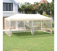 Yolola Carpa Plegable 6x3m con Laterales Gazebo para Jardín Cenador con Cortinas Mosquitera y Cremallera Bolsa Transporte Montaje Fácil Acero Tela Oxford Crema