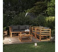 Yolola Juego de muebles de jardín de madera, 5 piezas, balcón pequeño con cojines de color gris oscuro, balcón, sofá de esquina, sofá de esquina, sofá modular con 2 piezas angulares + 2 sillones +