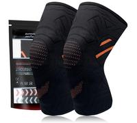 YOLONCE 2 Pcs Juego de rodilleras para mujer y hombre,Rodilleras Menisco y Ligamento,Rodilleras Gym Compresion,Rodillera Antideslizante de Compresión para liviar el Dolor en Articulaciones,Naranja,M