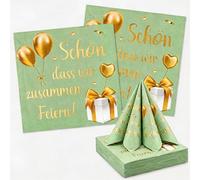 YOLOUP 40 servilletas de boda de color verde salvia, bonitas servilletas de papel para celebrar juntos, papel de aluminio dorado con texto en alemán para cumpleaños, escolarización, servilletas de