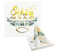 YOLOUP 40 servilletas de papel para confirmación, comunión, bautizo, confirmación, cumpleaños, baby shower, 33 x 33 cm, diseño de pez eucalipto