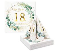 YOLOUP Servilletas de eucalipto para 18 cumpleaños, 40 unidades, láminas doradas, servilletas de cumpleaños con texto en alemán para niñas, jóvenes, decoración de mesa, color dorado, verde, Happy