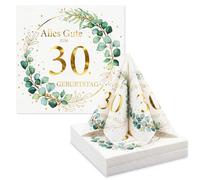 YOLOUP Servilletas de eucalipto para 30 cumpleaños, 40 unidades, con texto en alemán "Alles Gute zum Geburtstag, Goldfolien Geburtstags-Servilletetten für Mann Frau Happy Birthday