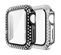 Yolovie (2 pezzi Compatible con Funda Apple Watch da 40mm per SE Series 6 5 4 con Protezione per Schermo in vetro Temperatodi copertura Bling per iWatch (40mm Nero/Argento
