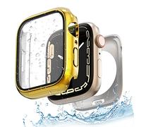 Yolovie Funda protectora de pantalla 2 en 1 impermeable compatible con Apple Watch SE2 SE Series 6 5 4 de 1.575 pulgadas, accesorios de película de vidrio templado para iWatch y parachoques trasero