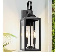 Yolsunes - Farol de pared para exteriores de 19 pulgadas, color negro, 2 luces, gran exterior, moderno, lámpara de porche industrial, soporte de pared con vidrio, lámpara exterior impermeable (1