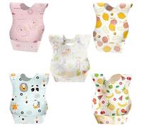 yolzhxe 50 Piezas Papel Baberos Bebe, Babero para Niños con Bolsillo Ajustable Baberos Bebe Impermeables no Requiere Limpieza para Familia, Viajes, Habitación Infantil en 5 Patrones