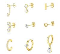 yolzhxe 9 Piezas Piercing Oreja Acero Quirurgico, 14K Pendientes Mujer, Moda Aros Acero Inoxidable Adecuado para Usar en Zonas Perforadas Como el Trago, la Aurícula y los Labios