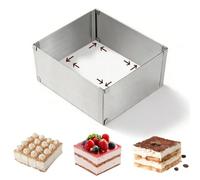yolzhxe Molde Rectangular para Pastel Ajustable, 16x16 a 27x27 CM Moldes Cuadrados para Ttartas Acero Inoxidable de 10 CM de Alto Anillos para Tartas para Hornear y Preparar Pasteles de Mousse