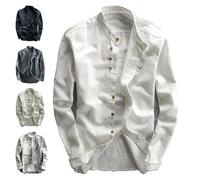 YOMACY Camisa Katana de estilo japonés para hombre, algodón y lino, cuello alto, doble botonadura, camisas de cuello chino para hombre (blanco, XL)