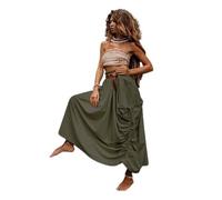 YOMACY Maxifalda bohemia de verano 2024 con bolsillos, falda bohemia acampanada con bolsillos, falda larga casual elástica de cintura alta para fiesta en la playa, vacaciones, verde, L