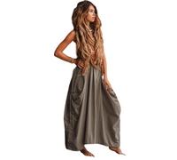 YOMACY Maxifalda bohemia de verano 2024 con bolsillos, falda bohemia acampanada con bolsillos, falda larga casual elástica de cintura alta para fiesta en la playa, vacaciones, gris, L