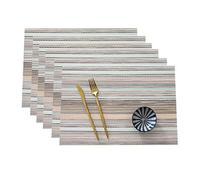 YoMaris Juego de manteles Individuales de 6, Manteles Individuales con Aislamiento térmico Mantel Individual Resistente a Las Manchas, Estera de Mesa de Cocina. (Rayas Azules)