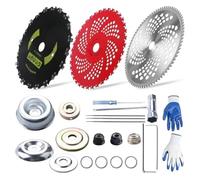 Yominerr 9 cuchillas de 36 dientes y 9 x 20 dientes cuchillas de dientes de cadena redondas y 10 cuchillas de corte de 80 dientes para desbrozadora con juego de adaptadores