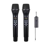 Yominerr Micrófono Inalámbrico de Doble Canal UHF, Conjunto de Micrófono Dinámico de Mano con Receptor Recargable para Karaoke en Escenario