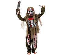 YOMIQIU Disfraz de Zombie Esqueleto Aterrador para Niños: Halloween, Muerto Viviente con Motosierra de Juguete para Fiestas de Disfraces (L)