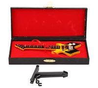 Yomiyuyr Modelo de guitarra eléctrica en miniatura de madera, réplica de guitarra de tilo de 6,2 pulgadas, mini guitarra decorativa coleccionable con soporte y caja almacenamiento (Amarillo)