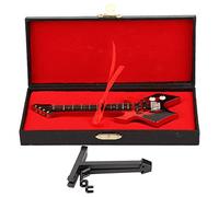 Yomiyuyr Modelo de guitarra eléctrica en miniatura de madera, réplica de guitarra de tilo de 6,2 pulgadas, mini guitarra decorativa coleccionable con soporte y caja almacenamiento (Negro rojizo)