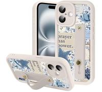 Yomjew Coastal Collage - Funda para iPhone 16 de 6.1 pulgadas con correa para el dedo, diseño floral azul con citas de Jesús, funda protectora delgada de TPU suave para niñas y niños