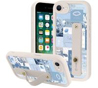 Yomjew Funda de teléfono azul con diseño de Jesús Dios para iPhone SE 2022/SE 2020/8/7 de 4.7 pulgadas con correa de muñeca suave ajustable para el dedo, cita cristiana, diseño de flores, funda a