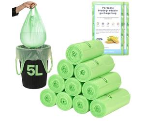 YOMKILU 200 Piezas Bolsas Basura Biodegradable 5L, 10 Rollen 42x55cm Bolsa Basura con Asa, 1.2 Gal Prueba de Fugas Bolsas de Basura para Sala de Estar, Cocina, Baño, Oficina, Verde