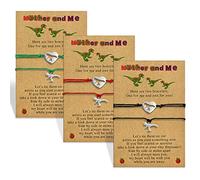 Yomlry 3 pulseras de dinosaurio a juego para mamá y yo, con caja, para el primer día de escuela, para mamá, hija, hijo, separación, ansiedad, regalos para niñas y niños