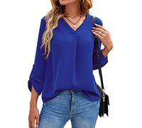 Yommay Blusa de mujer para verano, manga larga elegante, con cuello en V, túnica, camiseta holgada, mangas cortas, de gasa, tops.., azul cobalto, XXL