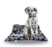Yommy Cama para Perro Acolchada, Tela de Lona Estampada Negra con Diseños, Relleno de Fibra Hueca Siliconada, Base Antideslizante, Disponible en Tallas S/M/L/XL (Large)