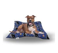 Yommy Cama para Perro Rectangular Acolchada, Tela de Lona Azul Estampada con Gatos Negros y Estrellas, Relleno de Fibra Hueca Siliconada, Base Antideslizante, Disponible en Tallas S/M/L/XL (Large)