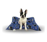 Yommy Cama para Perro Rectangular Acolchada, Tela de Lona Azul Estampada con Gatos Negros y Estrellas, Relleno de Fibra Hueca Siliconada, Base Antideslizante, Disponible en Tallas S/M/L/XL (Small)
