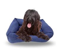 Yommy Cama para Perro Rectangular Acolchada, Tela de Lona Azul, Relleno de Fibra Hueca Siliconada, Base Antideslizante, Disponible en Tallas S/M/L (Medium)