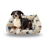 Yommy Cama para Perro Rectangular Acolchada, Tela de Lona Estampada con Gatos, Relleno de Fibra Hueca Siliconada, Base Antideslizante, Disponible en 3 Tallas (S/M/L), Color Beige Multicolor (Large)