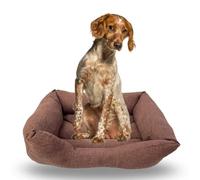 Yommy Cama para Perro Rectangular Acolchada, Tela de Lona Marrón, Relleno de Fibra Hueca Siliconada, Base Antideslizante, Disponible en Tallas S/M/L (Large)