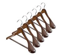 yomoe Perchas de madera de hombro , paquete de 6 con barra antideslizante para pantalones, percha de madera maciza para trajes