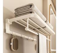 Yomotay Toallero sin taladro, toallero plegable a 90° Toallero de baño Toallero de pared con 5 ganchos para toallas, longitud 40 cm - Blanco