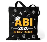 YOMOVER Abi 2026 - Bolsa de lona para regalo de graduación 2026, con texto en alemán "Examen" aprobado, regalo, asa de transporte, bolsa de la compra como graduación para niñas y niños, 30 x 40 cm
