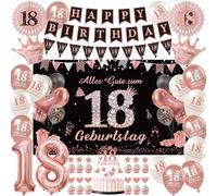 Yomover Decoración para 18 cumpleaños para niñas, 51 unidades, guirnalda de 18 cumpleaños, guirnalda de feliz cumpleaños, pancartas, globos para decoración de tartas, decoración de color negro y oro
